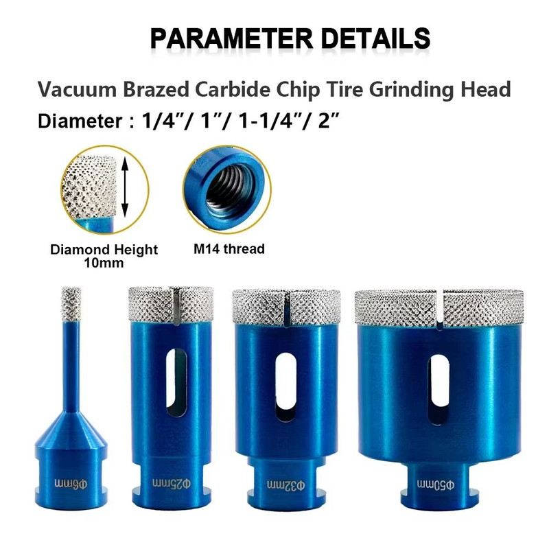 JUSTINLAU M14 Dry Diamond Core Drill Bit Vacuum Brazed Tile Stone Hole Cutter 4