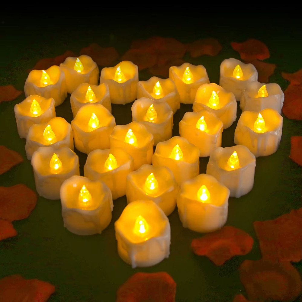 AmbienceGlow WarmWhite Flicker LED Tea Lights Set 24 Pack  Safe  Stylish Decorative Candles 1
