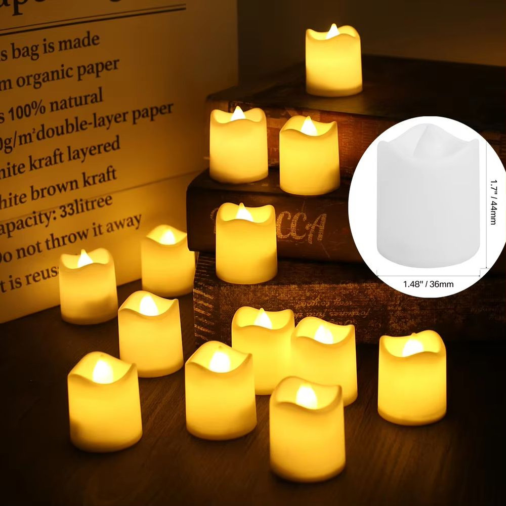 AmbienceGlow WarmWhite Flicker LED Tea Lights Set 24 Pack  Safe  Stylish Decorative Candles 7