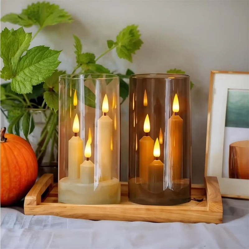 ClearAglow Trio 3Wick Acrylic Flicker Candle Set  BatteryOperated LED Pillar For Weddings  Home Dec 4
