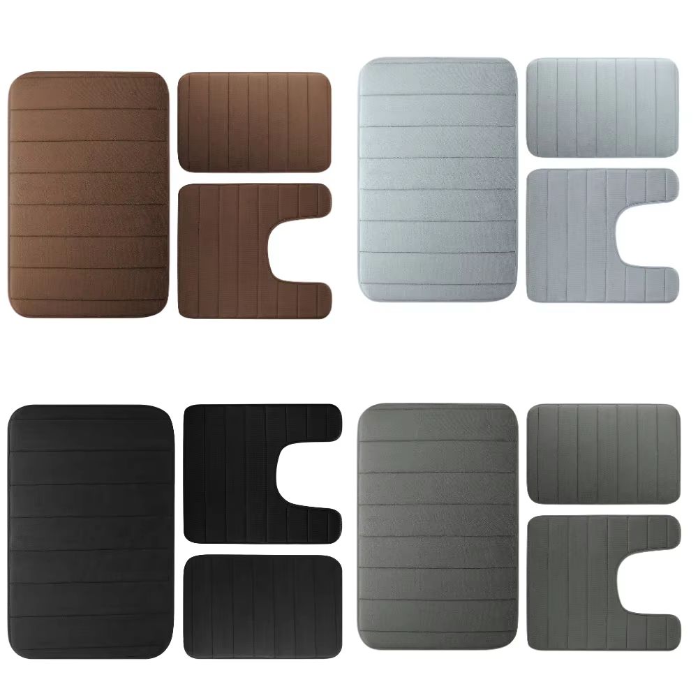 LuxuryVelvet Plush Memory Foam Bath Rug Set  3Piece NonSlip RapidDry Bath Mat Collection 0