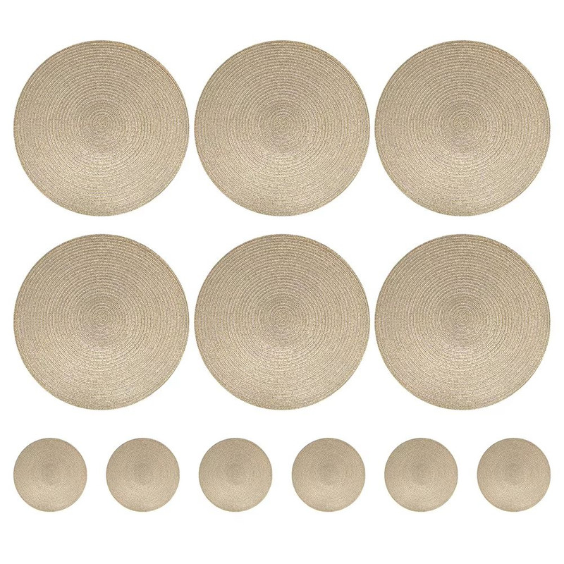 BraidedCircle Luxe Table Mat Set  6Piece Round Woven HeatResistant Placemats For Dining  Decor 17