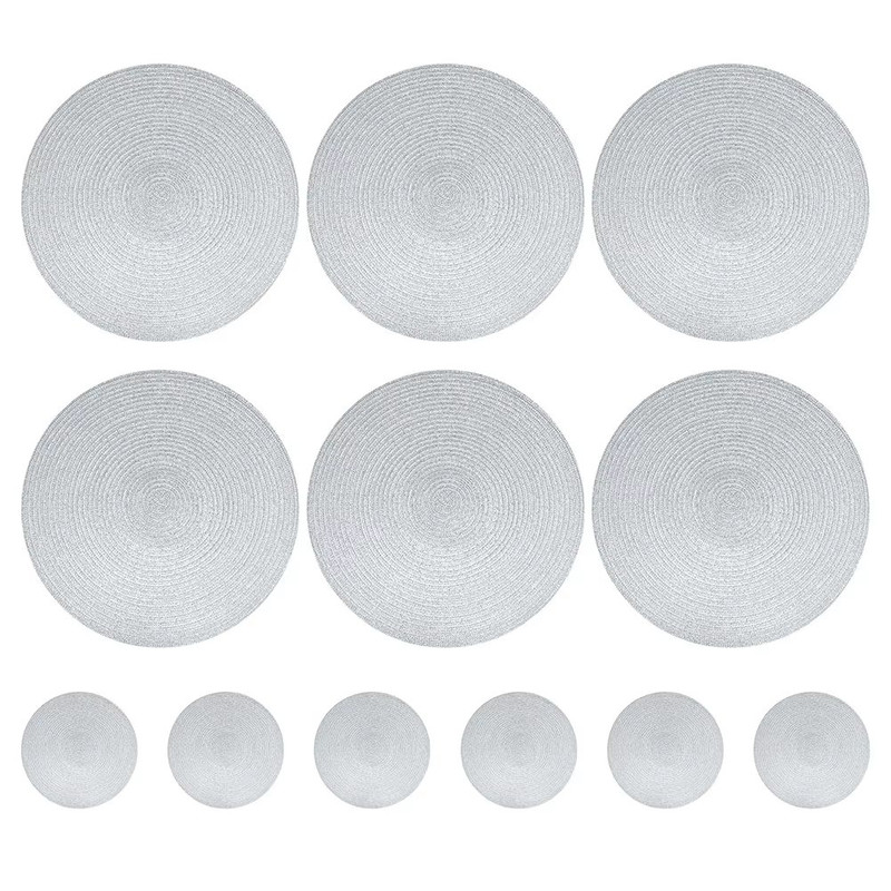 BraidedCircle Luxe Table Mat Set  6Piece Round Woven HeatResistant Placemats For Dining  Decor 18