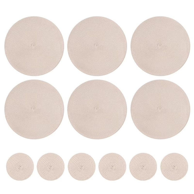 BraidedCircle Luxe Table Mat Set  6Piece Round Woven HeatResistant Placemats For Dining  Decor 8