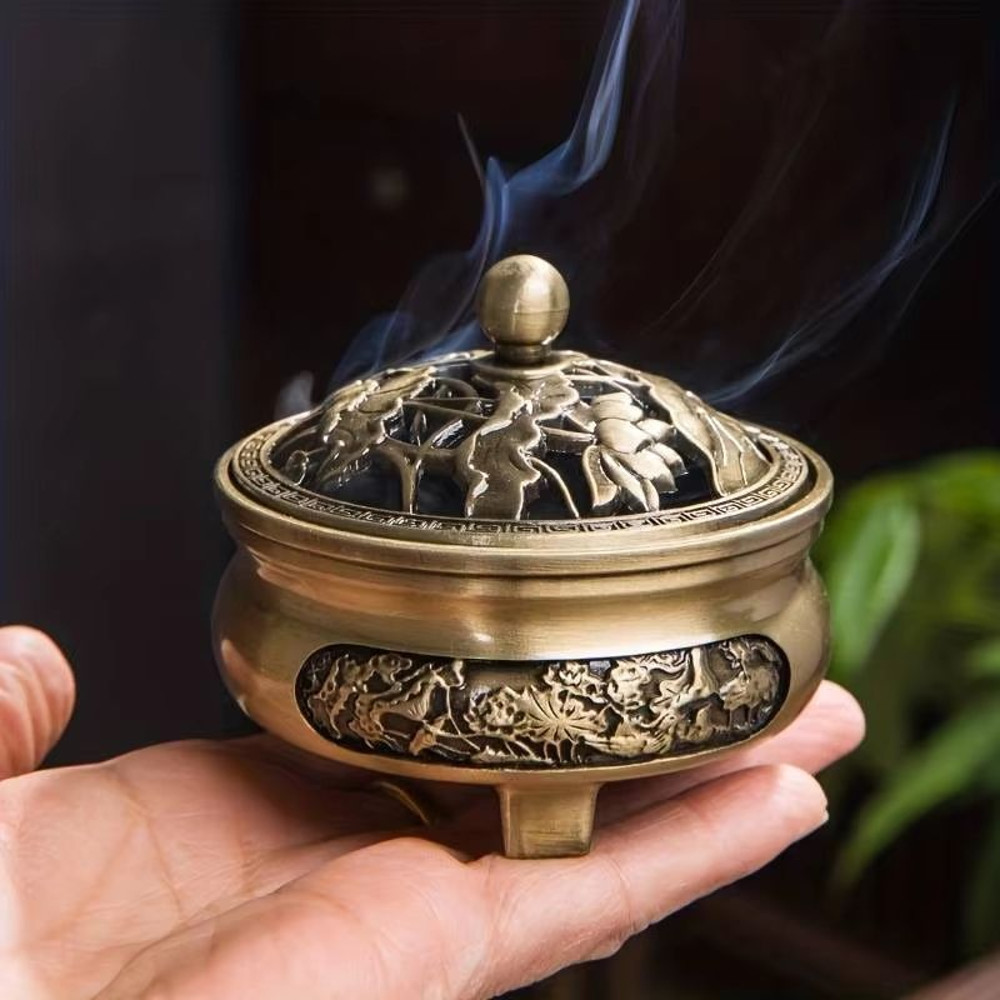 LotusAura Copper Incense Burner  Vintage Alloy Censer For Tea Room  Home Decor 0