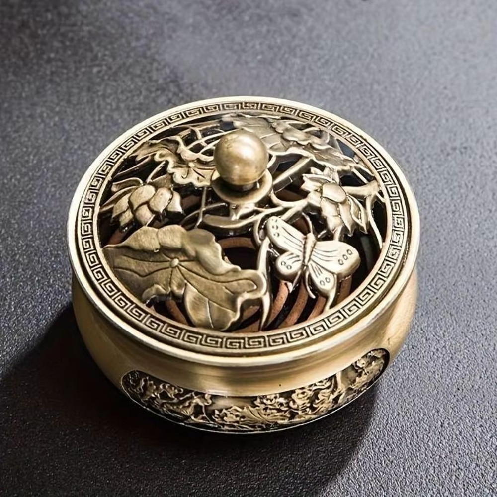 LotusAura Copper Incense Burner  Vintage Alloy Censer For Tea Room  Home Decor 4