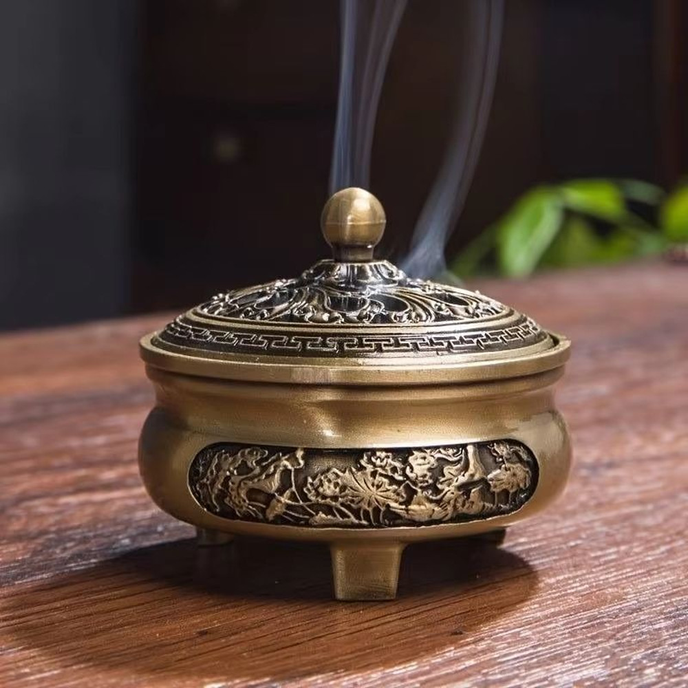 LotusAura Copper Incense Burner  Vintage Alloy Censer For Tea Room  Home Decor 7