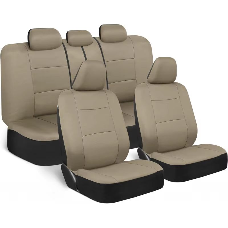 Universal Beige FullSet Car Seat Covers Front Rear Split Bench Fit For Trucks Vans SUVs 0