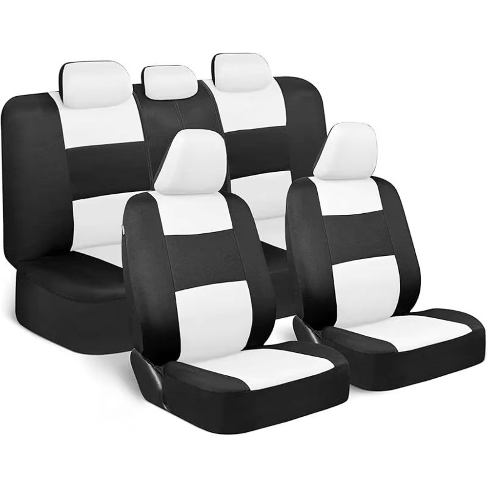 Universal Beige FullSet Car Seat Covers Front Rear Split Bench Fit For Trucks Vans SUVs 14