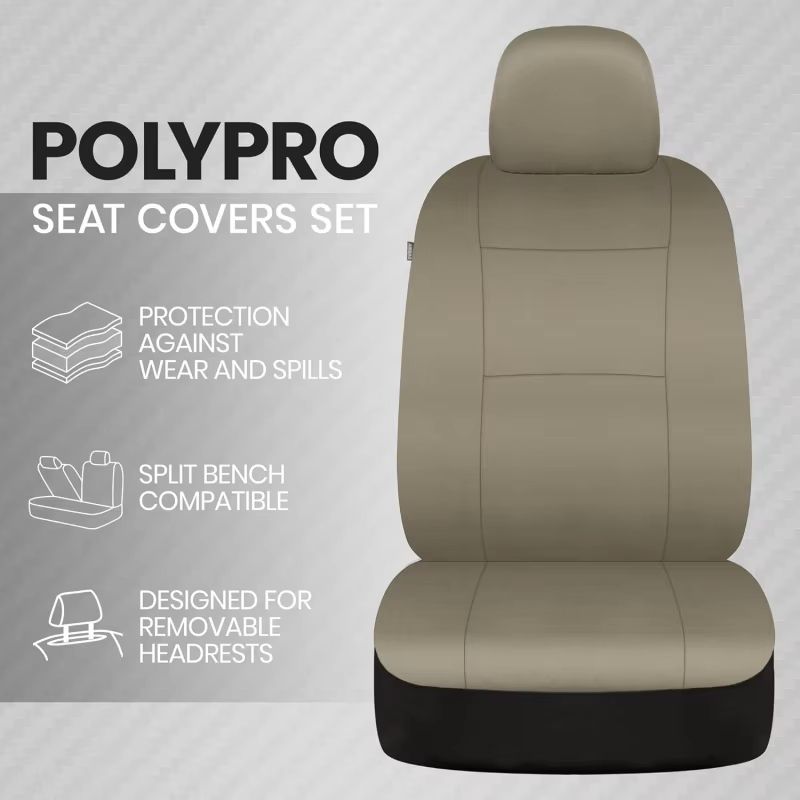 Universal Beige FullSet Car Seat Covers Front Rear Split Bench Fit For Trucks Vans SUVs 1