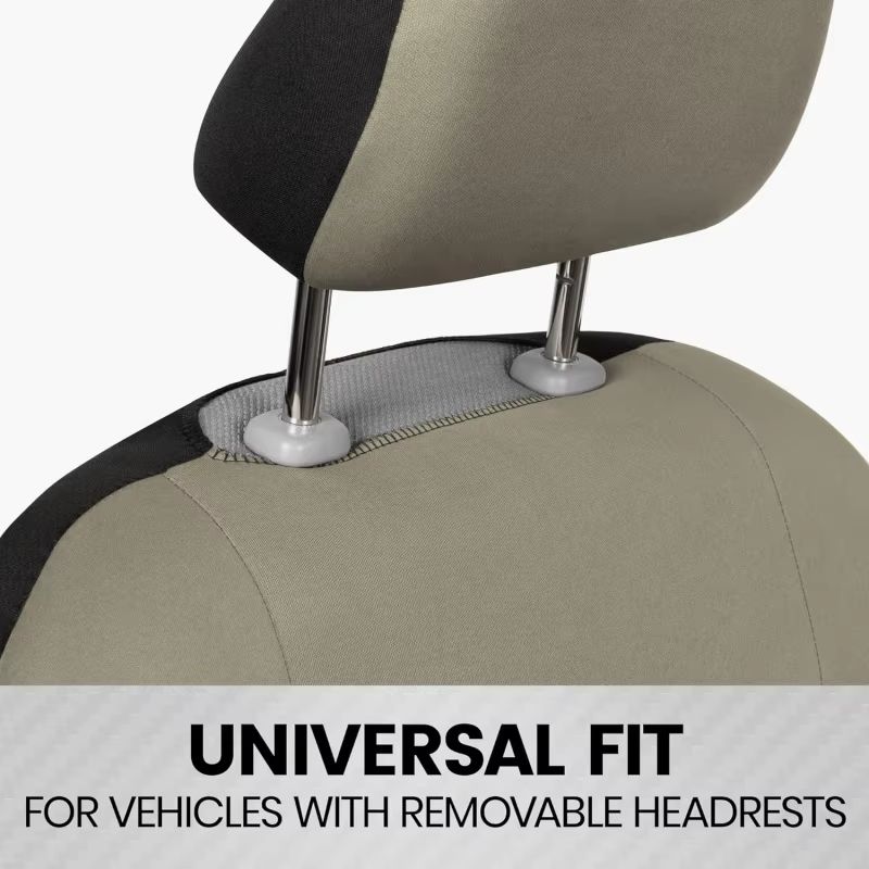 Universal Beige FullSet Car Seat Covers Front Rear Split Bench Fit For Trucks Vans SUVs 3