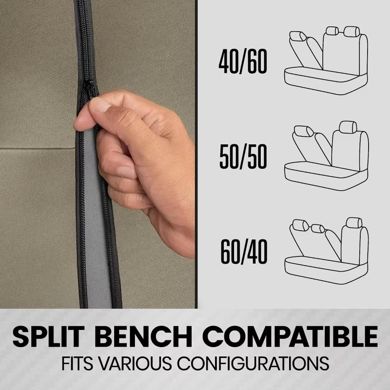 Universal Beige FullSet Car Seat Covers Front Rear Split Bench Fit For Trucks Vans SUVs 4