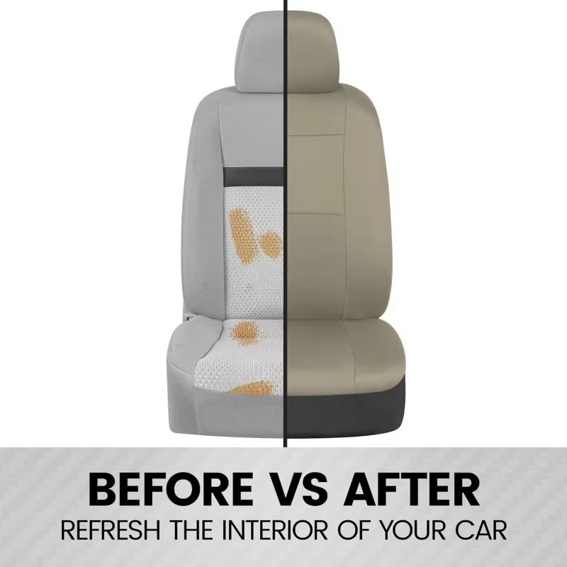 Universal Beige FullSet Car Seat Covers Front Rear Split Bench Fit For Trucks Vans SUVs 5