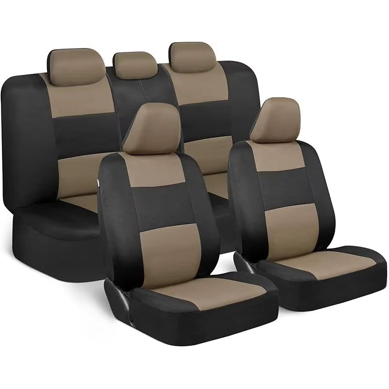 Universal Beige FullSet Car Seat Covers Front Rear Split Bench Fit For Trucks Vans SUVs 20