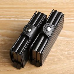 rfidshield duo-alloy pop-up card wallet – pu leather & aluminum alloy