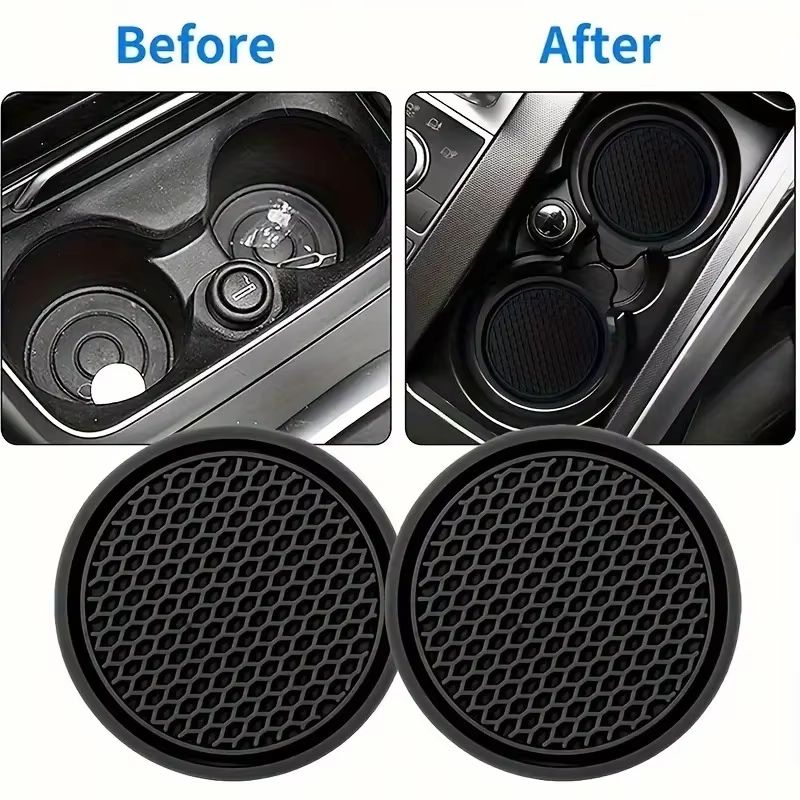 DriveEase 4Piece Car Enhancement Set Cup Holder Mats Seat Belt Extenders 5