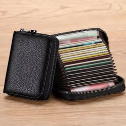 heritagevault vintage solid leather zip wallet – multi-slot card & coin pouch