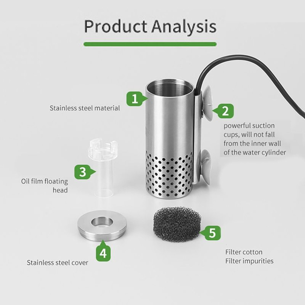 Aquarium Surface Skimmer With USB Electric Oil Film Remover Stainless Steel Floating Filter 3