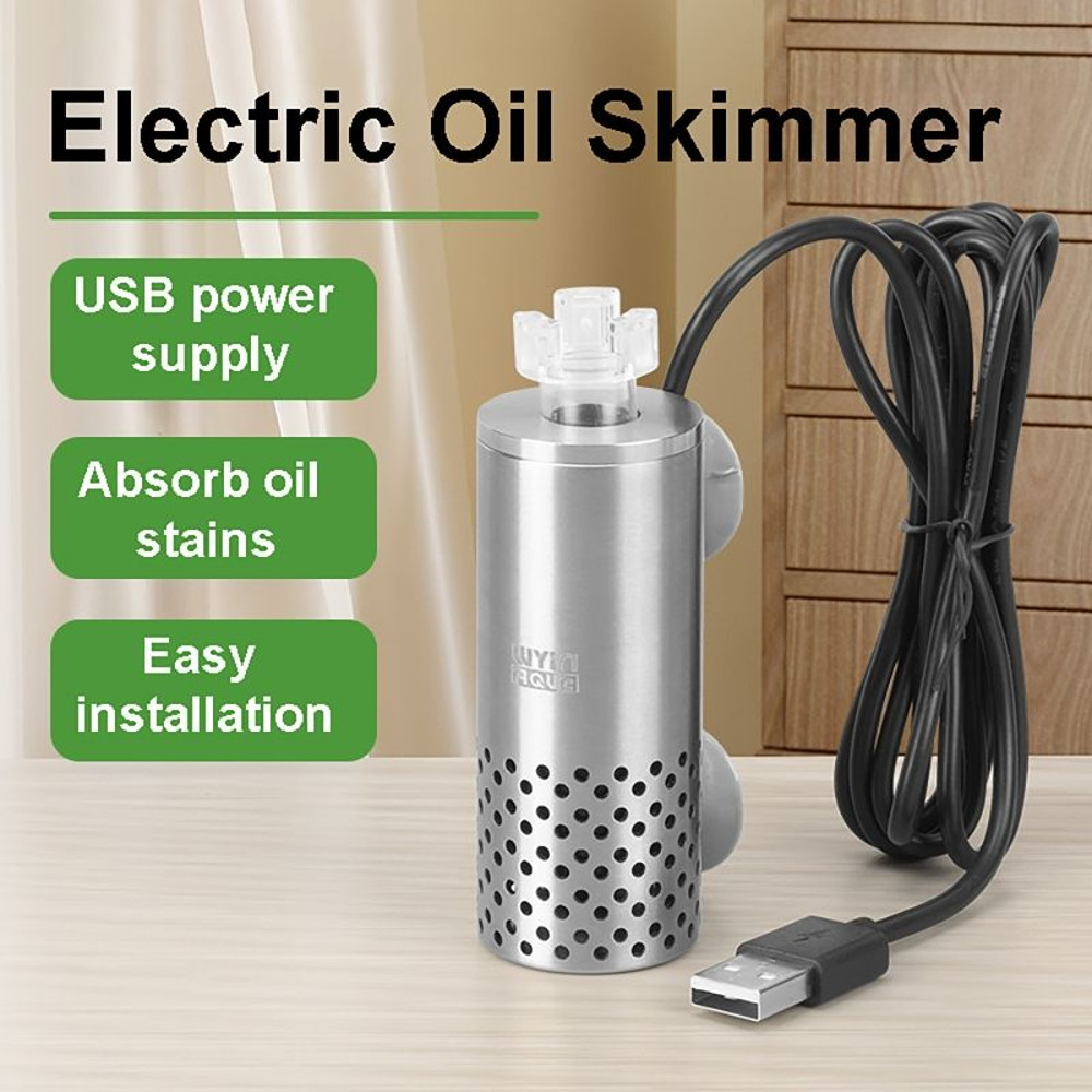 Aquarium Surface Skimmer With USB Electric Oil Film Remover Stainless Steel Floating Filter 1