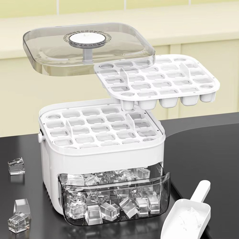 ClearFlow 50Cube DoubleLayer Ice Maker  EasyPress Lid Ice Storage For Refrigerator 3