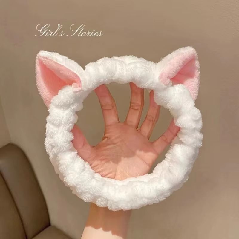 CuteCat Coral Plush Hairband Soft Bow Cat Ear Headband For FaceWash Makeup Skin Care 0
