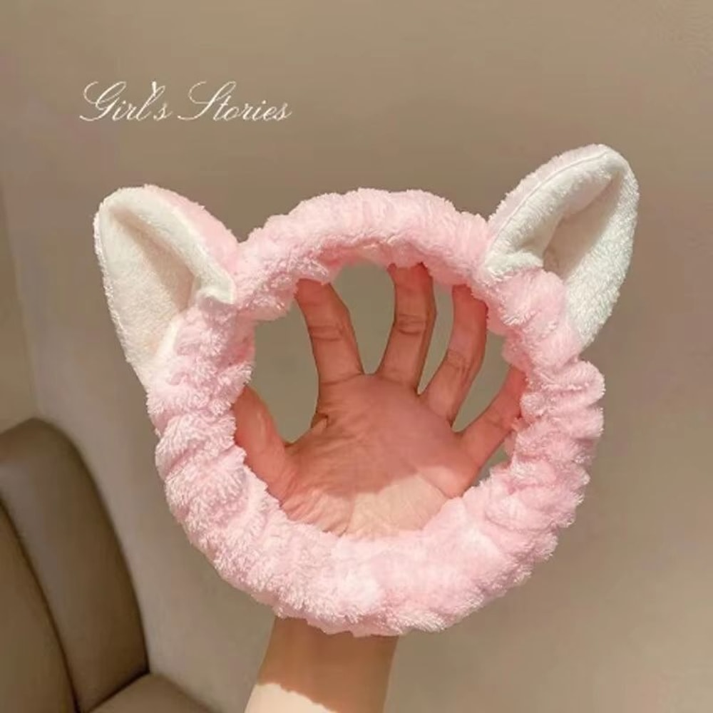 CuteCat Coral Plush Hairband Soft Bow Cat Ear Headband For FaceWash Makeup Skin Care 3