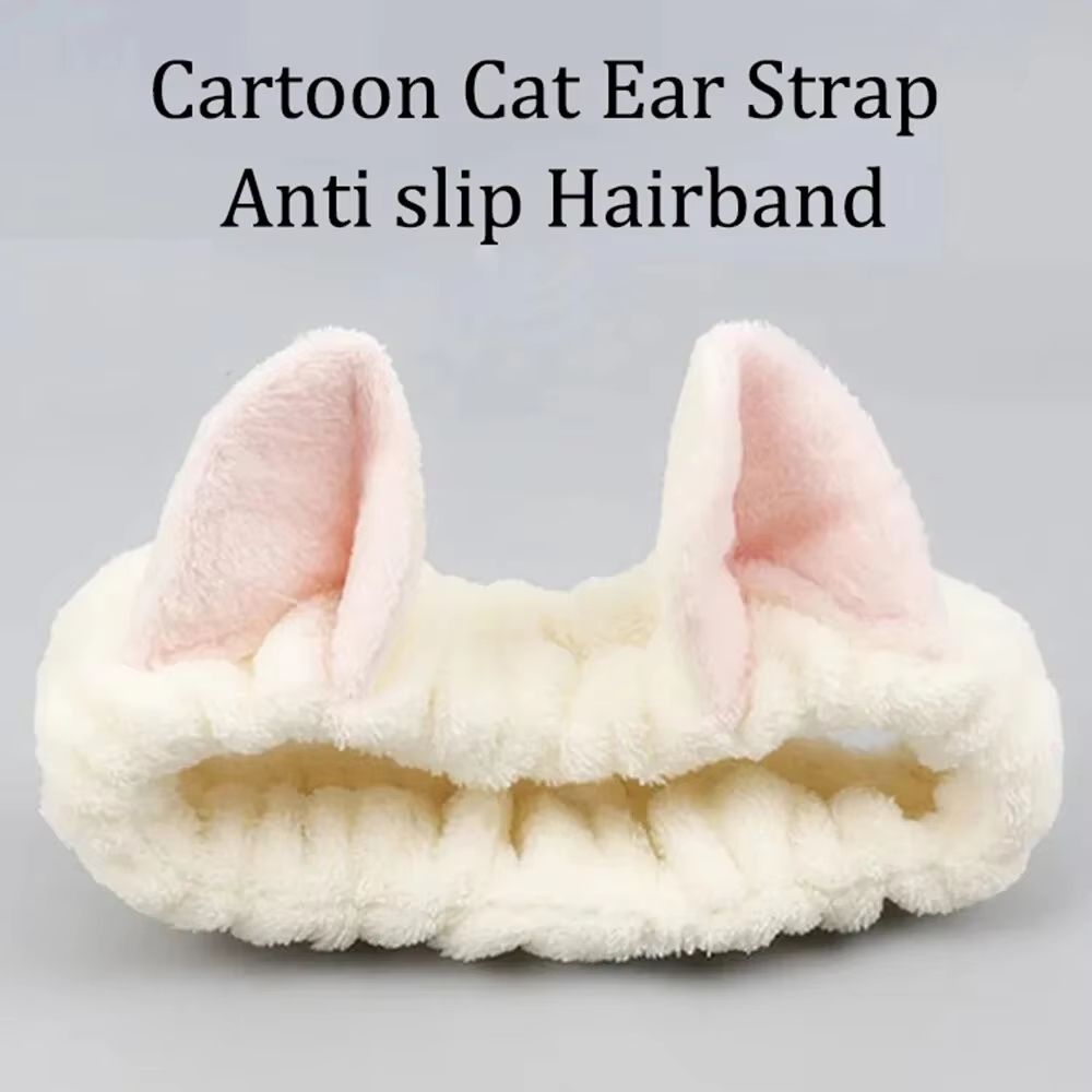 CuteCat Coral Plush Hairband Soft Bow Cat Ear Headband For FaceWash Makeup Skin Care 4