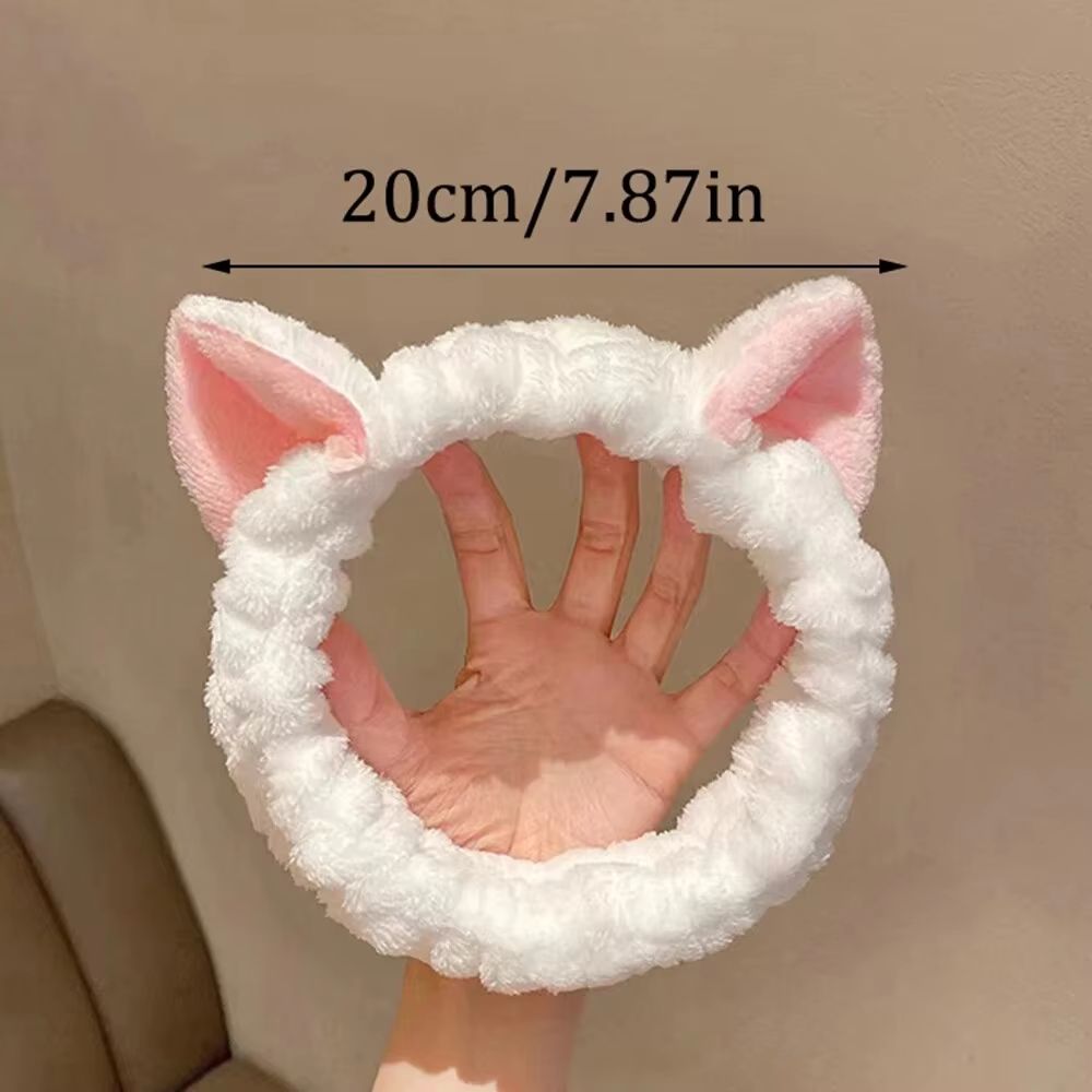 CuteCat Coral Plush Hairband Soft Bow Cat Ear Headband For FaceWash Makeup Skin Care 5