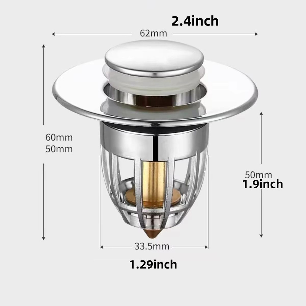 Universal Rebound PopUp Drain Plug Filter Chrome Sink Strainer With Hair Catcher EasyPush Stopper 4