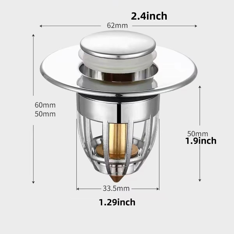 Universal Rebound PopUp Drain Plug Filter Chrome Sink Strainer With Hair Catcher EasyPush Stopper 6
