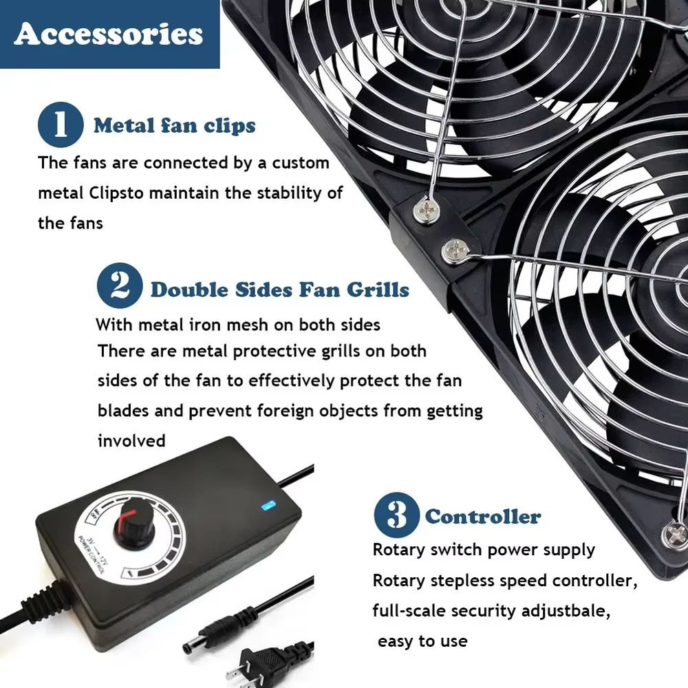 HighFlow 120 Mm 3000 RPM Cooling Fan With Speed Controller Universal Chassis Cabinet Airflow Solu 3