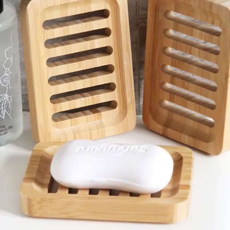 Natural Bamboo Drain Case Tray Wooden Soap Box For Bathroom Washroom Storage 0