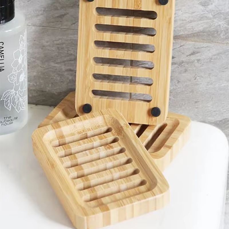 Natural Bamboo Drain Case Tray Wooden Soap Box For Bathroom Washroom Storage 4