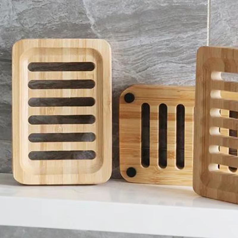 Natural Bamboo Drain Case Tray Wooden Soap Box For Bathroom Washroom Storage 5