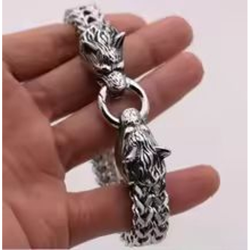 Viking WolfHead Stainless Steel Bracelet Nordic Wolf Head Personality Trendy Mens Accessory 5