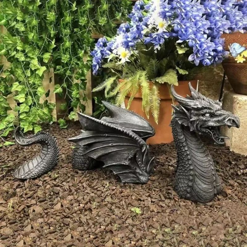 SolarPowered Resin Dragon Garden Statue  Mystical Dragon Sculpture With Solar LED Lighting For Outd 2
