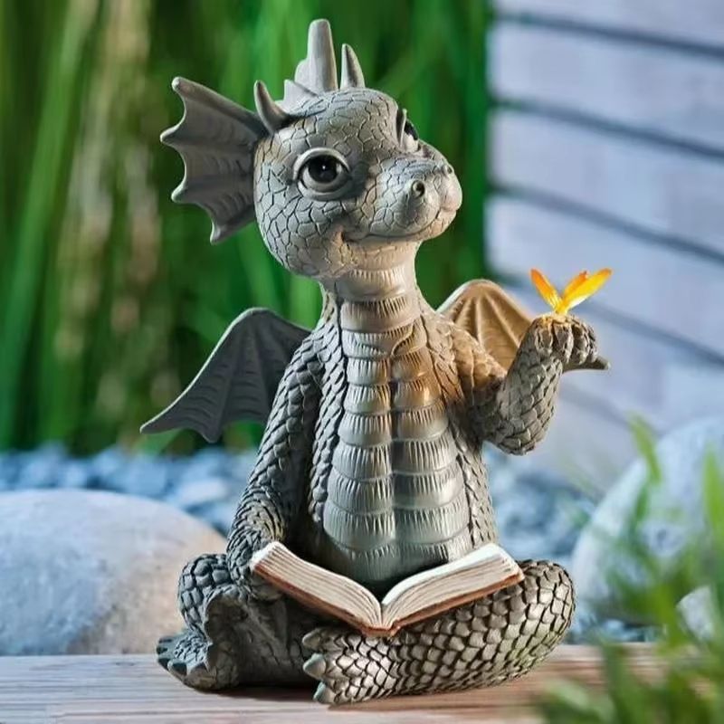 SolarPowered Resin Dragon Garden Statue  Mystical Dragon Sculpture With Solar LED Lighting For Outd 6