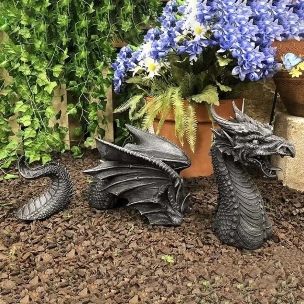 SolarPowered Resin Dragon Garden Statue  Mystical Dragon Sculpture With Solar LED Lighting For Outd 11