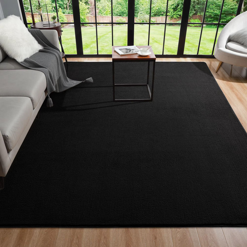 Large Soft Black Living Room Carpet NonSlip Rectangular Floor Rug For Childrens Play Mat Home Dec 0