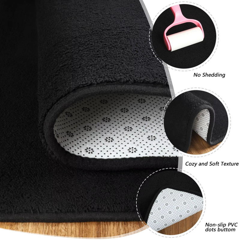 Large Soft Black Living Room Carpet NonSlip Rectangular Floor Rug For Childrens Play Mat Home Dec 2