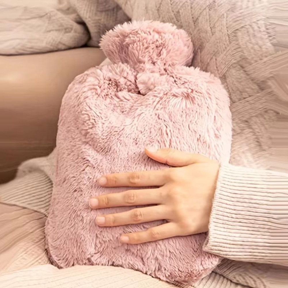 1L2L PVC Plush Hot Water Bottle LeakProof LargeCapacity Bed Abdomen Warmer With Soft Cover For Cr 0