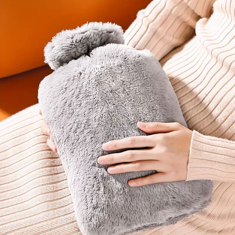 1L2L PVC Plush Hot Water Bottle LeakProof LargeCapacity Bed Abdomen Warmer With Soft Cover For Cr 1