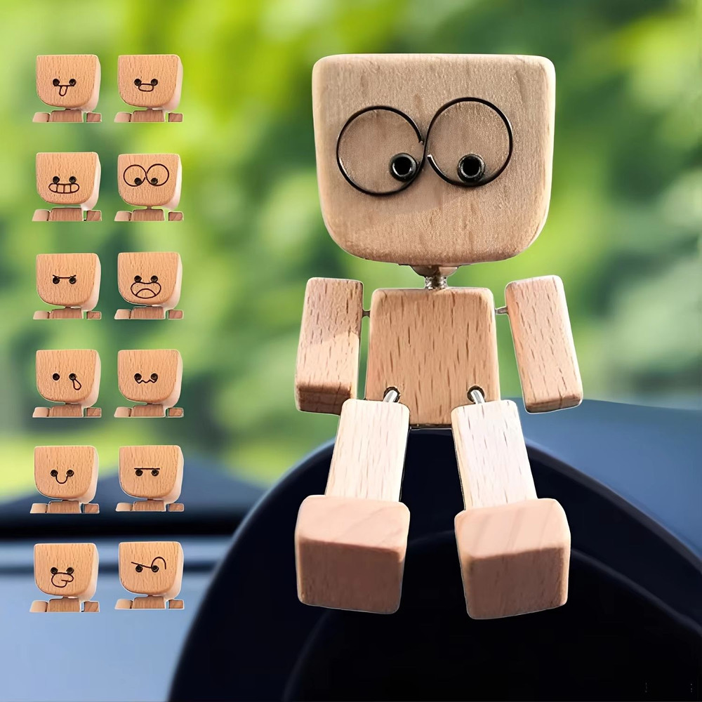 Shake Wooden Man Gift  Desktop  Bookshelf Figurine Car Decoration  New Year Home Ornament 0