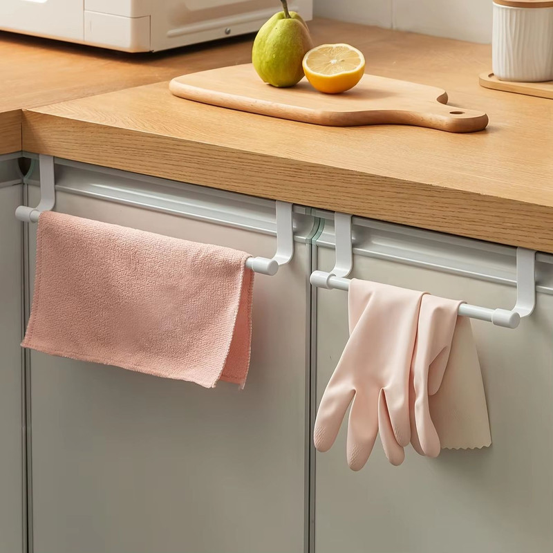 White Plastic Towel Rack Cabinet Door Mounted Towel Bar With Multiple Hooks For Kitchen Bathroom 1