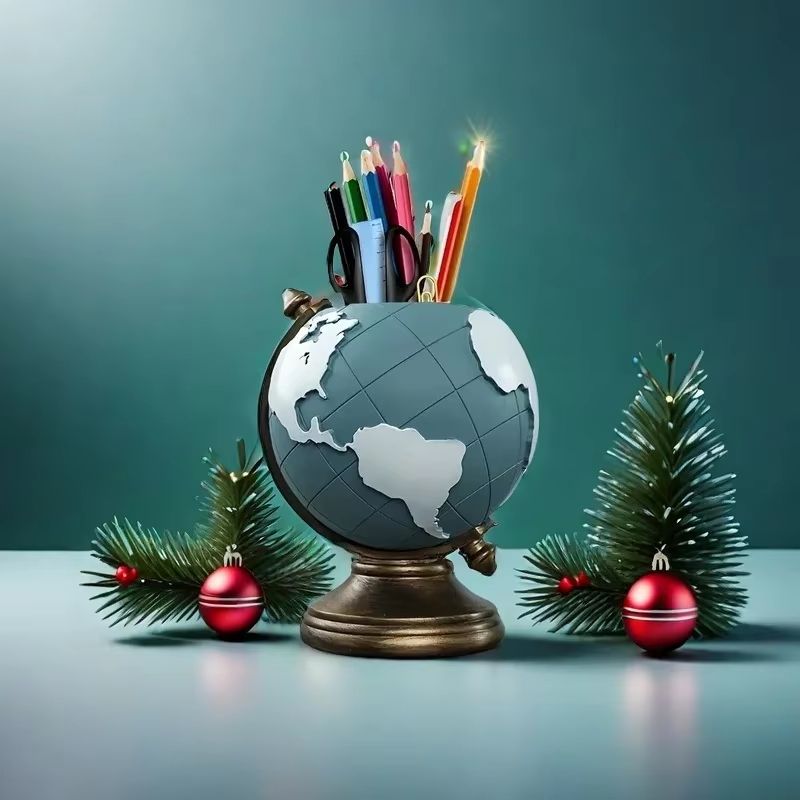 Creative Globe Pen Holder Resin Desk Organizer For Office Home Decor 1