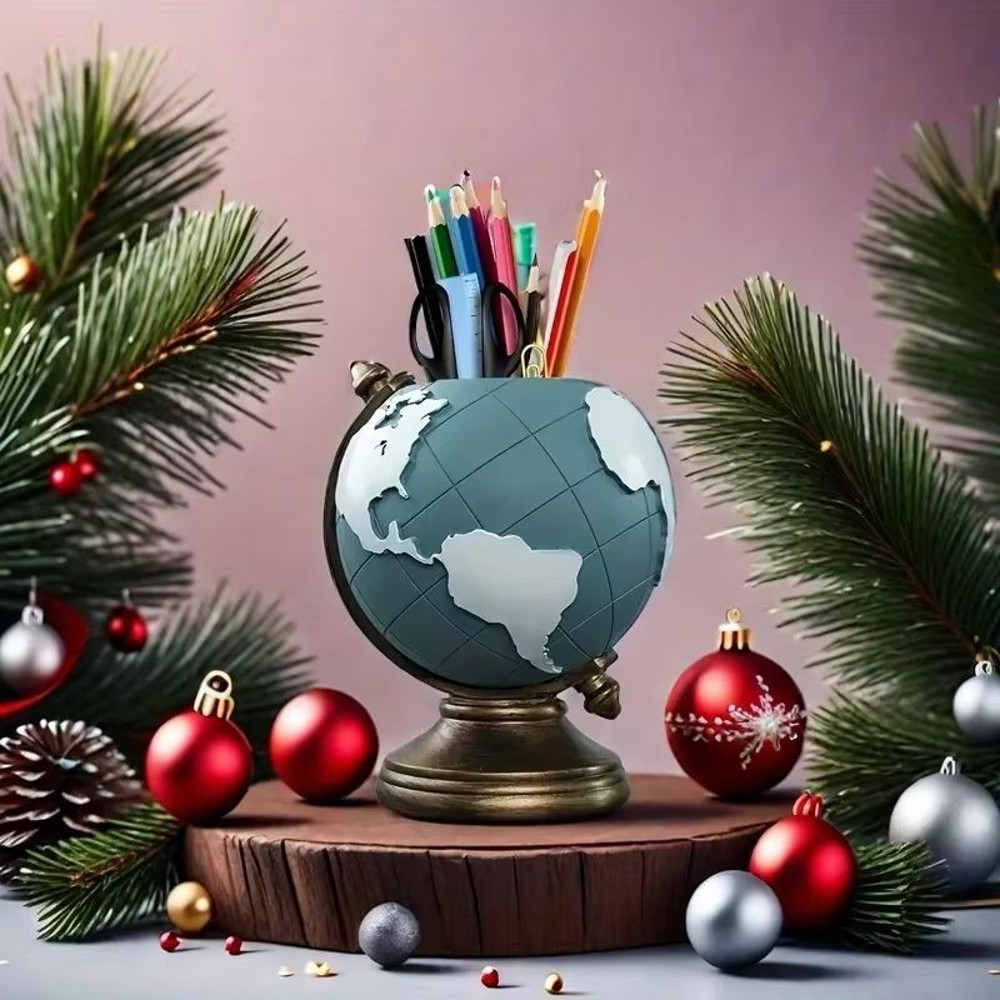 Creative Globe Pen Holder Resin Desk Organizer For Office Home Decor 4