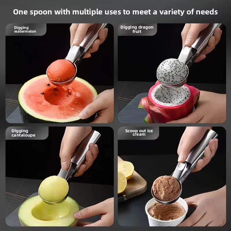 Premium Stainless Steel Ice Cream Scoop Fruit Scoop Multifunctional Kitchen Serving Tool 4
