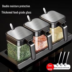 clearview glass seasoning jar with spoon – household sealed storage box for salt, sugar & spices