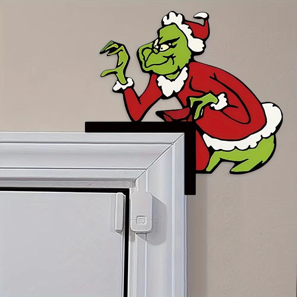 Grinch Corner Door Hanging Decor SantaClad Grinch Figure For Festive Home Doorway 4