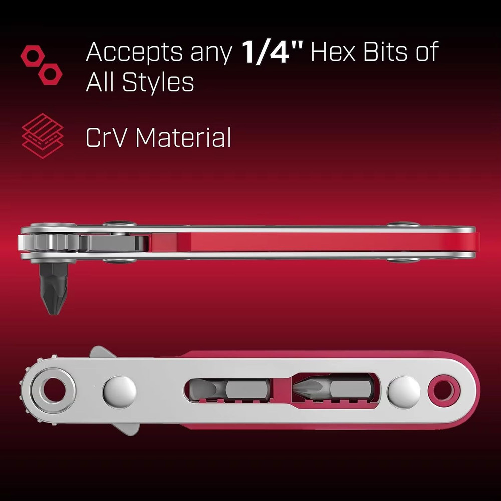 Red Elbow Bidirectional Ratchet Screwdriver NarrowSpace Corner RightAngle CrossSlotted Tool 2